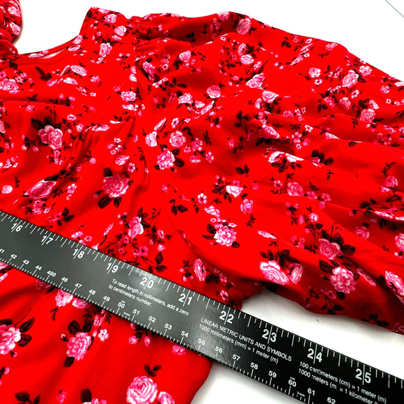 OLD NAVY 2X Red Pink Floral Rose Prairie Cottage Short Sleeve Smocked Maxi Dress - Picture 10 of 13